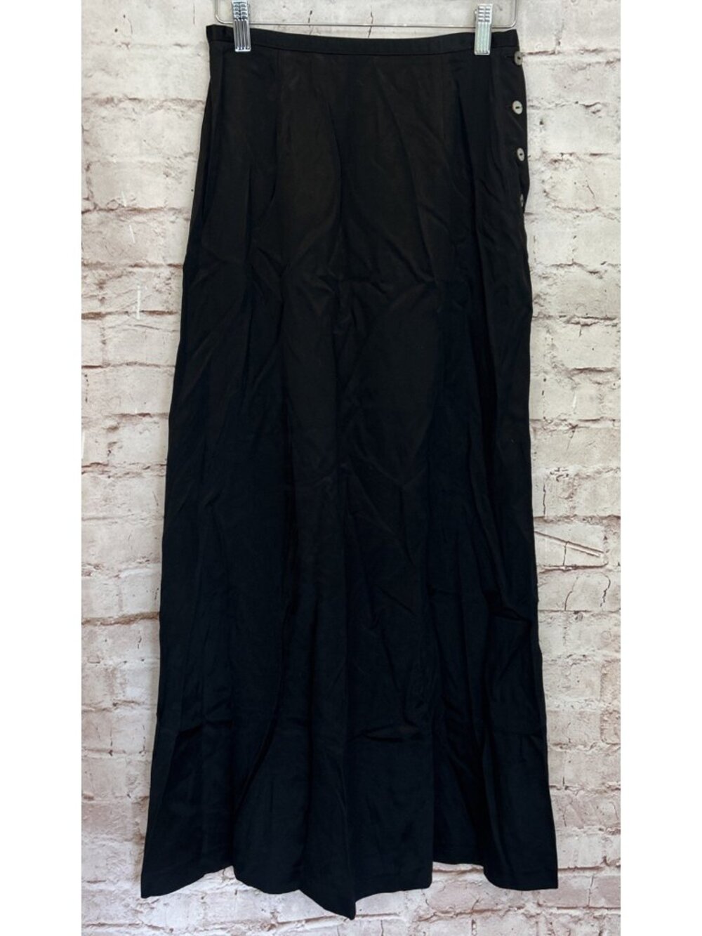 Tristan & Iseut Womens Maxi Skirt Black Satin Minimalist Classic VINTAGE Size 7